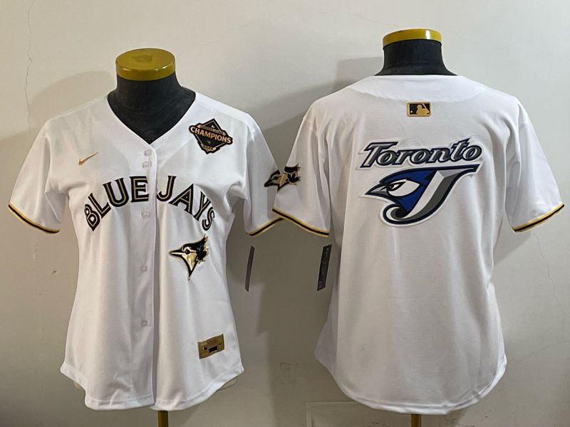 Women Toronto Blue Jays Blank White Gold 5th Throwback 2026 Nike MLB Jersey style 03->women mlb jersey->Women Jersey